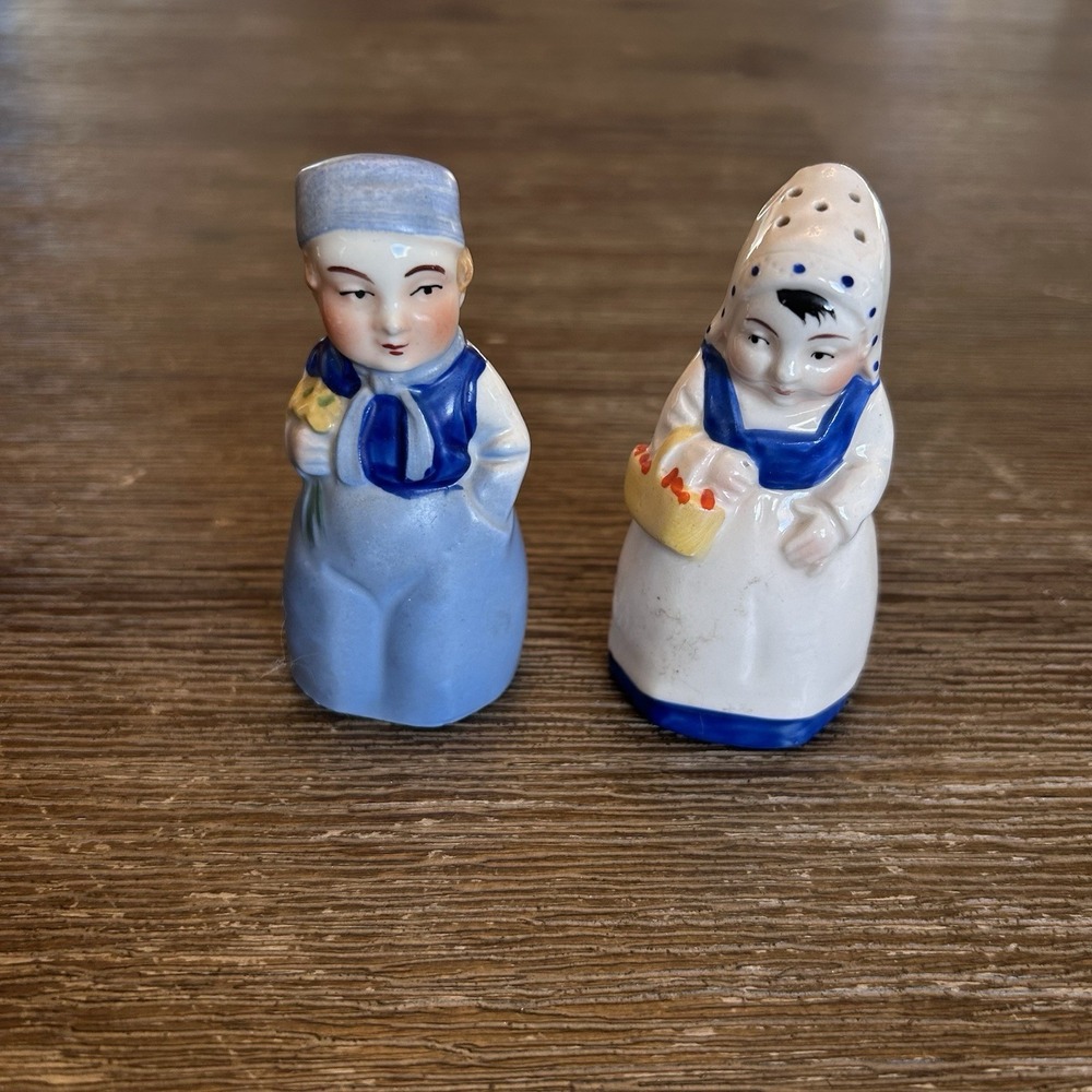 Czecho Slovakia Dutch Boy & Girl Porcelain Salt Pepper Shakers Antique‎ 1920-30s